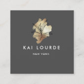 金ゴールド水彩植物ダークグレーの名刺 スクエア名刺 (正面)