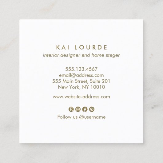 金ゴールド水彩植物ダークグレーの名刺 スクエア名刺 (裏面)