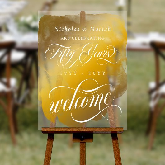 金ゴールド水彩50周年結婚歓迎 アクリルサイン