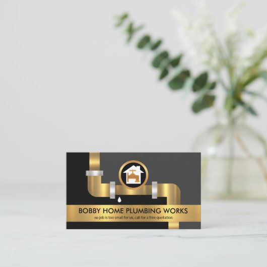 金ゴールド水栓水道管住宅用配管工事請負業者 名刺 (スタンド正面)