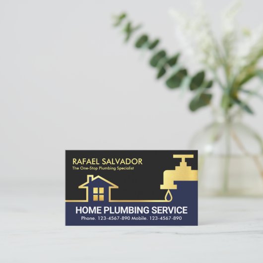 金ゴールド水栓水配管管路 名刺 (スタンド正面)