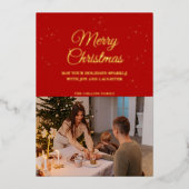 金ゴールド水滴メリークリスマス |クリスマス賛美の 箔シーズンカード (正面)