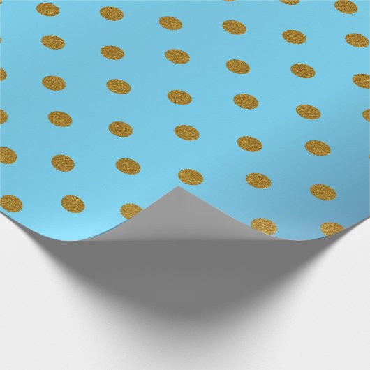 金ゴールド水玉模様とベビーブルーサテン ラッピングペーパー (角)
