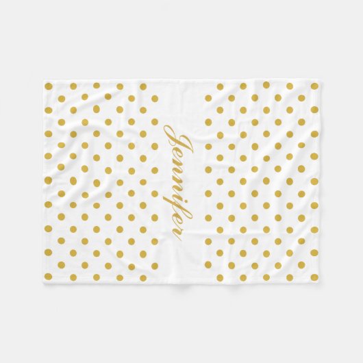 金ゴールド水玉模様の白パーソナライズされた名 フリースブランケット (正面(横))