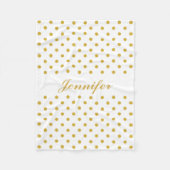 金ゴールド水玉模様の白パーソナライズされた名 フリースブランケット (正面)