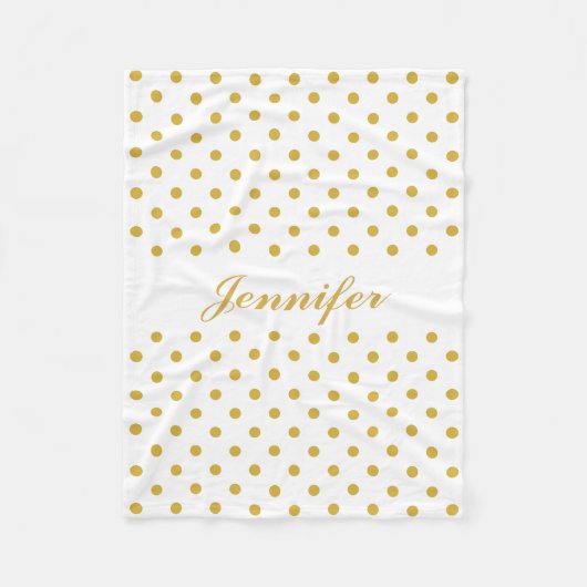 金ゴールド水玉模様の白パーソナライズされた名 フリースブランケット (正面)