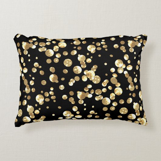 金ゴールド水玉模様の黒い背景。 アクセントクッション (正面)