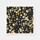金ゴールド水玉模様の黒い背景。 スタンダードカクテルナプキン (正面)