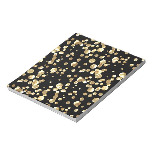 金ゴールド水玉模様の黒い背景。 ノートパッド (回転)