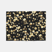 金ゴールド水玉模様の黒い背景。 フリースブランケット (正面(横))