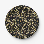 金ゴールド水玉模様の黒い背景。 ペーパープレート (正面)