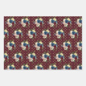 金ゴールド水玉模様ウィンターホリデーフローラフラワー ラッピングペーパーシート (正面3)