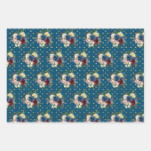 金ゴールド水玉模様ウィンターホリデーフローラフラワー ラッピングペーパーシート (正面)