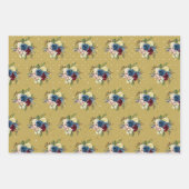 金ゴールド水玉模様ウィンターホリデーフローラフラワー ラッピングペーパーシート (正面3)