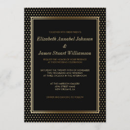 金ゴールド水玉模様オンブラック |の結婚お祝い 招待状