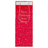 金ゴールド水玉模様オンレッドモダン文字トレンディー ワインギフトバッグ (正面)