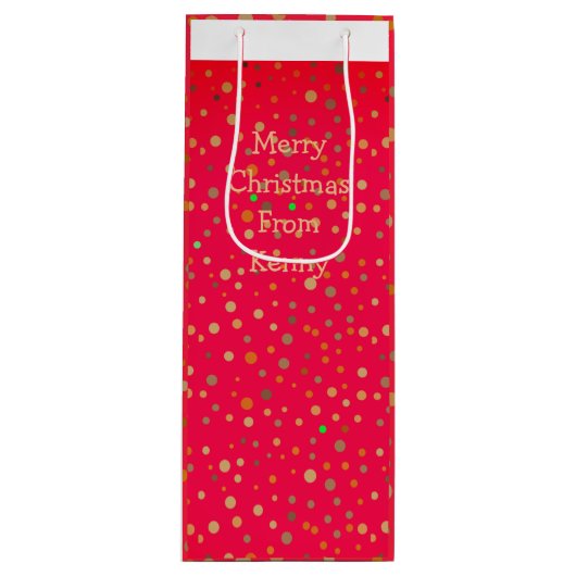 金ゴールド水玉模様オンレッドモダン文字トレンディー ワインギフトバッグ (正面)