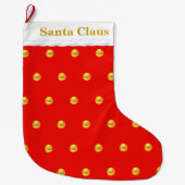 金ゴールド水玉模様オン赤 ラージクリスマスストッキング (正面)