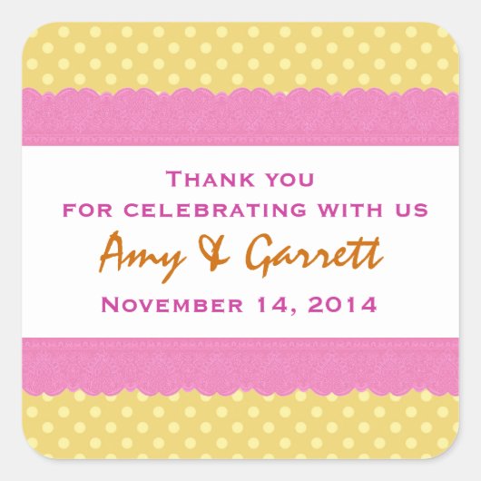 金ゴールド水玉模様サンキューダブル結婚レースV12 スクエアシール (正面)