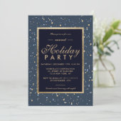 金ゴールド水玉模様ネイビーブルー冬企業の休暇 招待状 (スタンド正面)