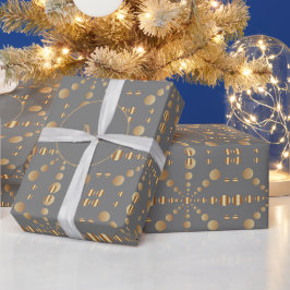 金ゴールド水玉模様パターモノグラムのングレークリスマス ラッピングペーパー