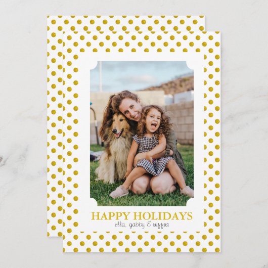 金ゴールド水玉模様フォトフレームクリスマス シーズンカード (正面/裏面)