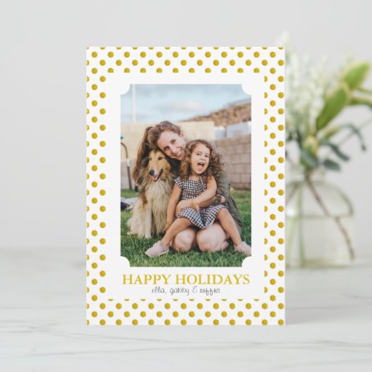 金ゴールド水玉模様フォトフレームクリスマス シーズンカード (スタンド正面)