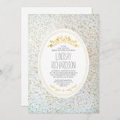 金ゴールド水玉模様フローラホワイトブライダルシャワー 招待状 (正面/裏面)