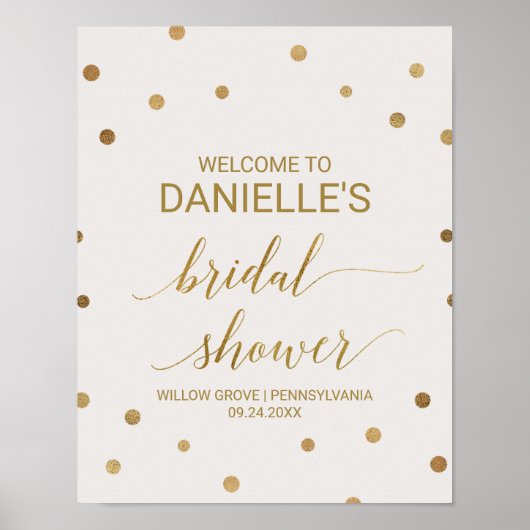 金ゴールド水玉模様ブライダルシャワーへようこそ ポスター (正面)