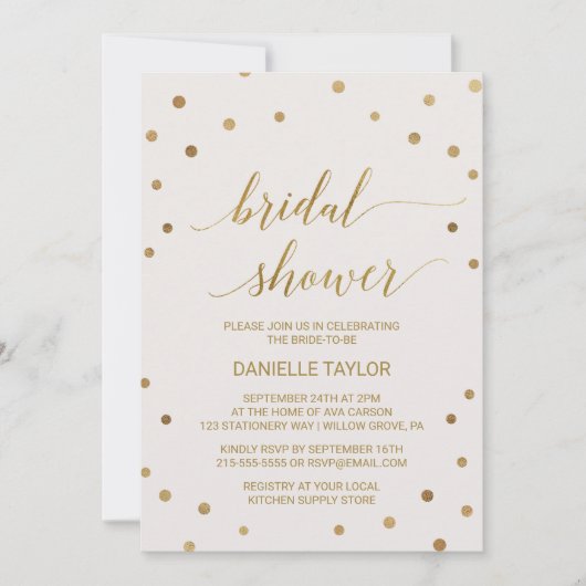 金ゴールド水玉模様ブライダルシャワー 招待状 (正面)