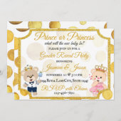 金ゴールド水玉模様プリンスまたはプリンセスジェンダーリビール 招待状 (正面/裏面)