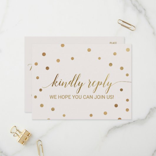 金ゴールド水玉模様メニュー選択RSVPポストカード インビテーションポストカード (正面/裏面インサイチュ)