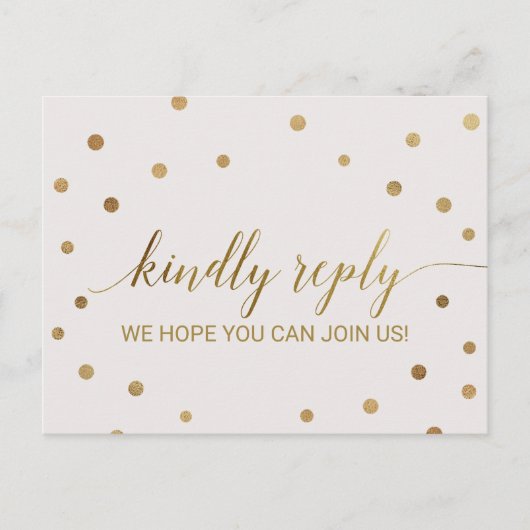 金ゴールド水玉模様メニュー選択RSVPポストカード インビテーションポストカード (正面)