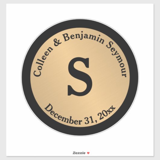 金ゴールド水玉模様モノグパーソナライズされたラム結婚ズ シール (シート)