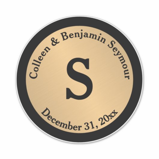 金ゴールド水玉模様モノグパーソナライズされたラム結婚ズ シール (正面)