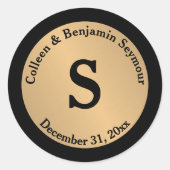 金ゴールド水玉模様モノグパーソナライズされたラム結婚ズ ラウンドシール (正面)