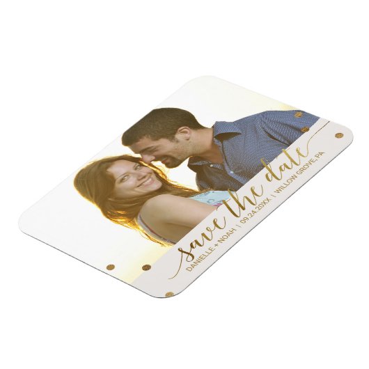 金ゴールド水玉模様写真の保存日時 マグネット (左側)