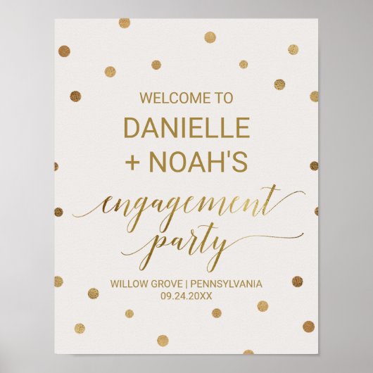 金ゴールド水玉模様婚約パーティへようこそ ポスター (正面)