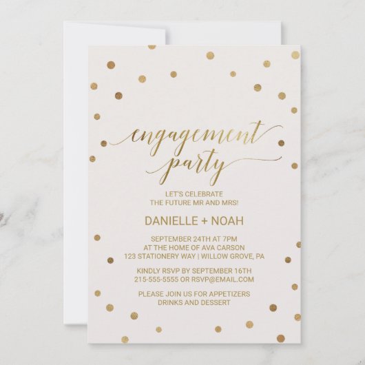 金ゴールド水玉模様婚約パーティ 招待状 (正面)