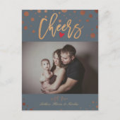 金ゴールド水玉模様応援スクリプトホリデーファミリーフォト シーズンポストカード (正面)