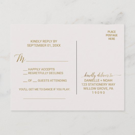 金ゴールド水玉模様曲リクエストRSVPポストカード インビテーションポストカード (裏面)