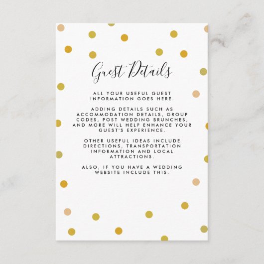 金ゴールド水玉模様結婚のゲスト情報詳細 エンクロージャーカード (正面)