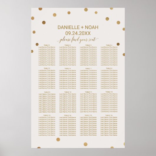 金ゴールド水玉模様結婚の座席表 ポスター (正面)