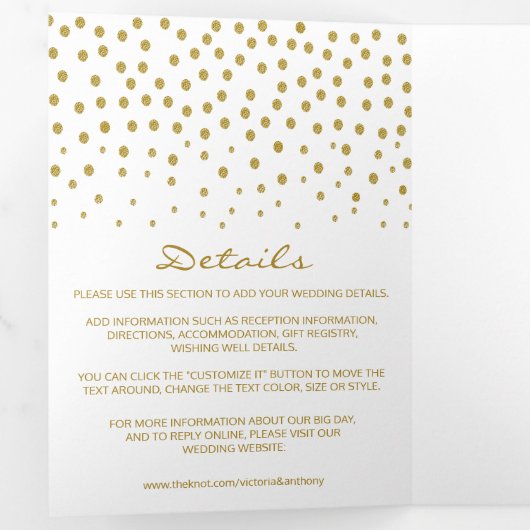 金ゴールド水玉模様結婚ズスイート 三つ折り招待状 (内部最初)