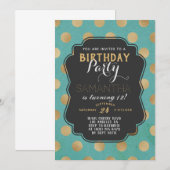 金ゴールド水玉模様誕生日 招待状 (正面/裏面)