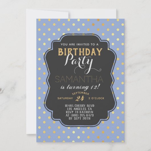 金ゴールド水玉模様誕生日 招待状 (正面)