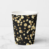 金ゴールド水玉模様黒い背景。紙プラット 紙コップ (裏面)