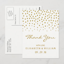 金ゴールド水玉模様 – ホワイト&金ゴールド-結婚s Thank You ポストカード