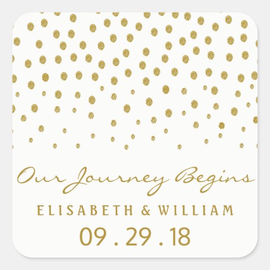 金ゴールド水玉模様 – 白と金ゴールド結婚- スクエアシール (正面)
