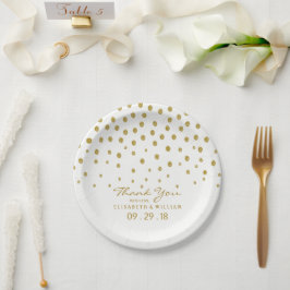 金ゴールド水玉模様 – 白と金ゴールド結婚- ペーパープレート